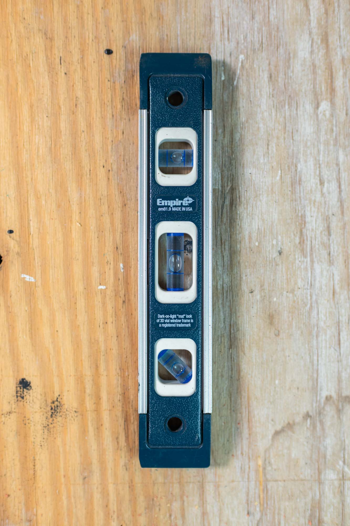 Empire torpedo level, top-down on the workbench