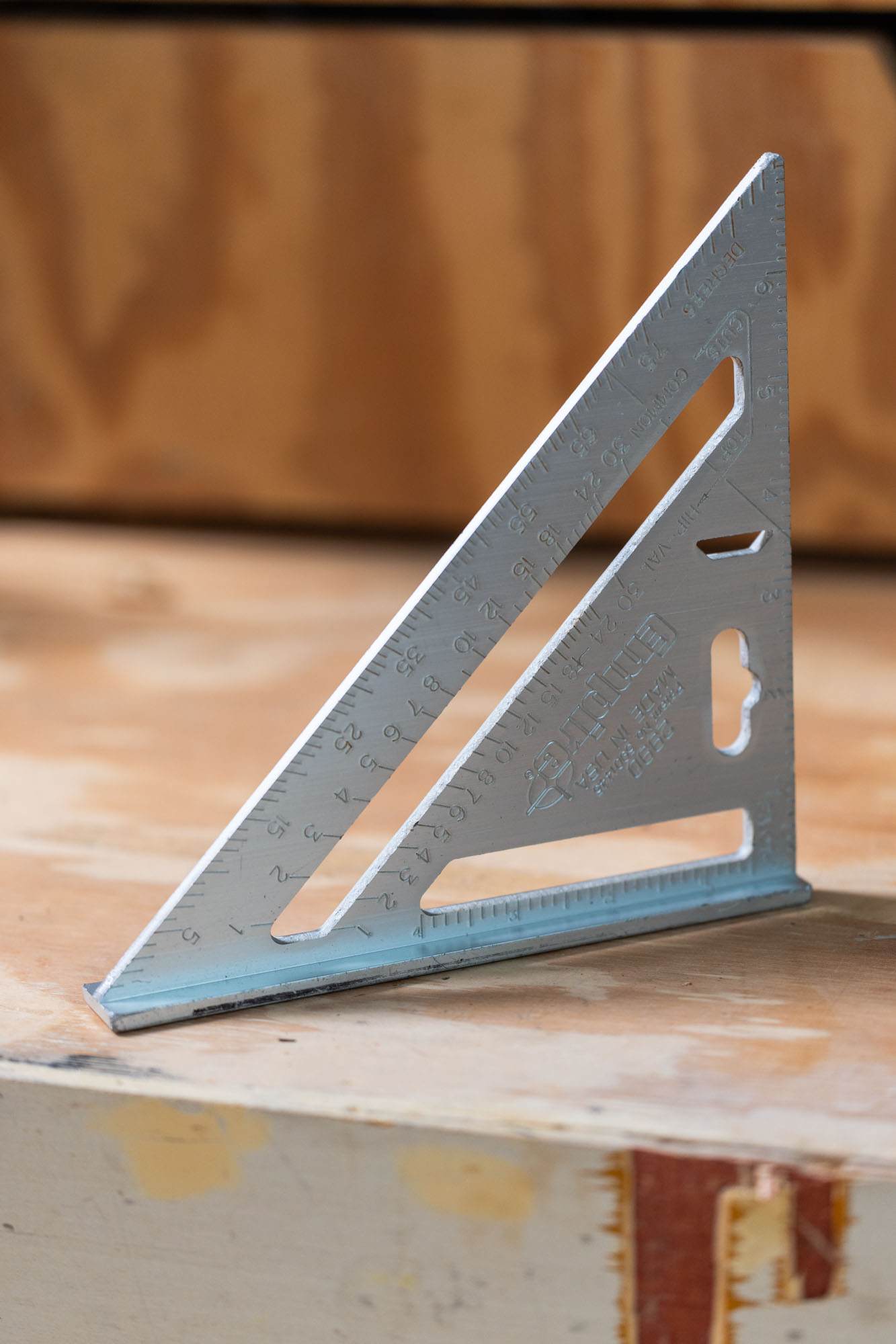 Empire 2990 rafter square standing on the workbench